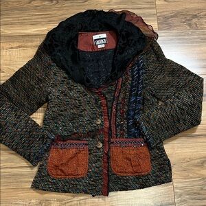 Yak Magik Brand Embellished Boho Art Patchwork Jacket Sz S